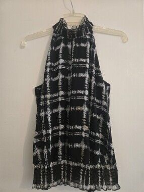 Alfani Women’s Black & White Plaid Sleeveless Halter Top